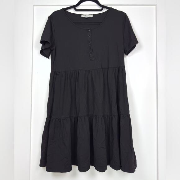 Angel Maternity Tiered Mini Black Maternity Short Sleeve Dress Size Medium - Picture 3 of 11